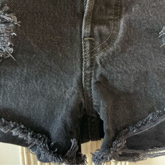 LEVI’S 501 High Waisted Button Fly Distressed Raw Hem Denim Shorts Black 28 - Picture 6 of 16